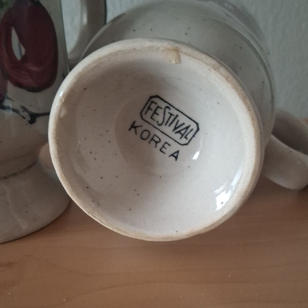 Vintage Stoneware Pedistal fluted ceramic mug Floral Fruit Mugs x 3 - Picture 2 of 2
